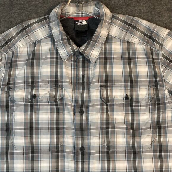 North Face Shirt Mens XL Gray Blue Plaid Pine Knot Woven Short Sleeve - Picture 2 of 9